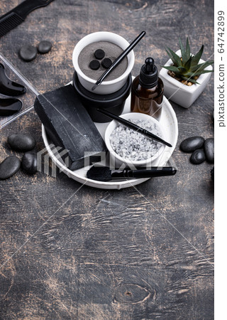 Set of black charcoal detox cosmetics Set of black charcoal detox cosmetics 64742899