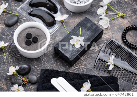 Set of black charcoal detox cosmetics Set of black charcoal detox cosmetics 64742901
