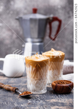 Dalgona whipped coffee with milk 64742923