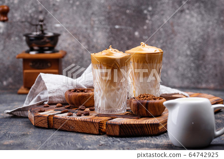 Dalgona whipped coffee with milk 64742925