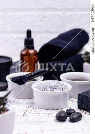 Set of black charcoal detox cosmetics Set of black charcoal detox cosmetics 64742960