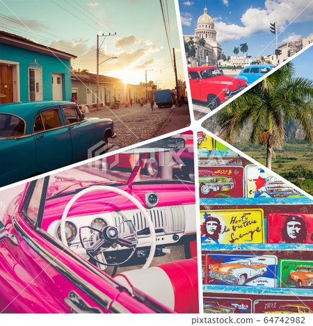 Collage of popular tourist destinations in Cuba. 64742982