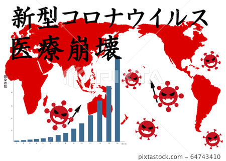 [STAY HOME!! Let’s stay home. For everyone] An image of the new coronavirus spreading all over the world. 64743410