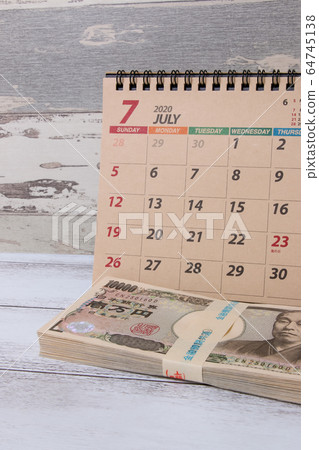 Calendar business cash bill money bill 10,000 yen 1 million yen 64745138