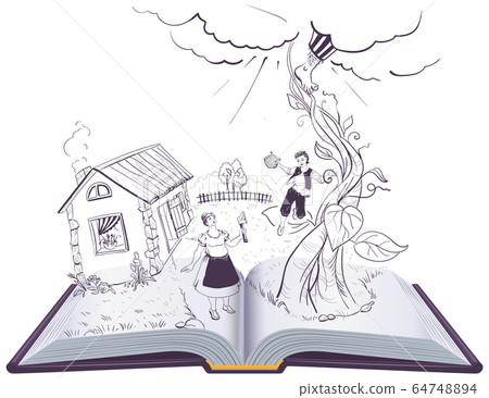 Jack and the Beanstalk open book illustration english fairy tale Jack and the Beanstalk open book illustration english fairy tale 64748894
