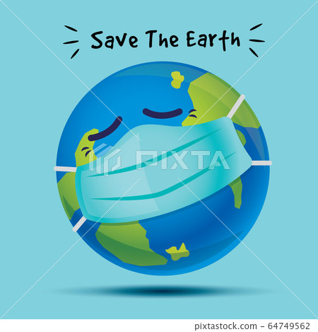 Save the earth. Sickness earth is wearing surgical protective face mask in Covid-19 Pandemic Outbreak. Blue Planet is sick after global health crisis 64749562