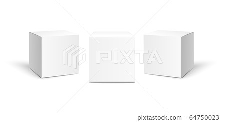 Three square paper boxes mockups isolated on white background.Realistic vector illustration 64750023