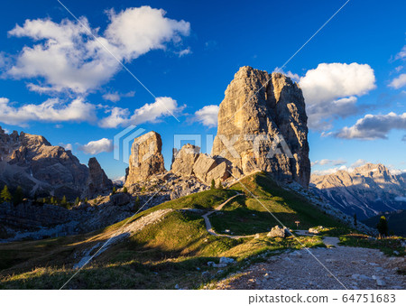 Cinque Torri mountain peak at sunset, Cinque Torri mountain peak at sunset, 64751683