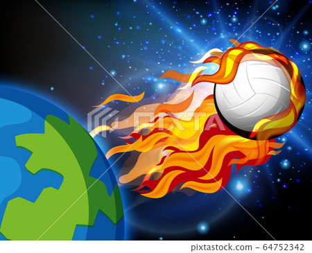 Volleyball on fire shooting out of the earth