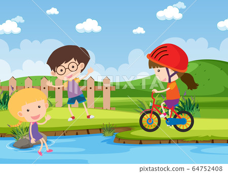 Background scene with kids playing in the park 64752408