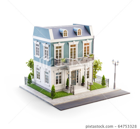 Unusual 3d illustration of a beautiful house with 64753328