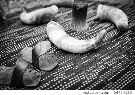 Medieval horns prepared and decorated 64754120