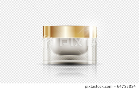cosmetic product poster, bottle package design with moisturizer cream or liquid, sparkling background with glitter polka, vector design. 64755854