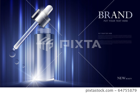 cosmetic product poster, bottle package design with moisturizer cream or liquid, sparkling background with glitter polka, vector design. cosmetic product poster, bottle package design with moisturizer cream or liquid, sparkling background with glitter polka, vector design. 64755879