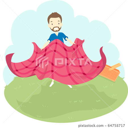 Man Preparing Picnic Cloth Illustration 64758717