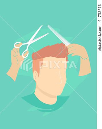 Man Haircut Scissors Comb Illustration 64758718