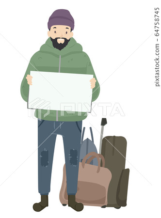 Man Homeless Board Bags Illustration 64758745