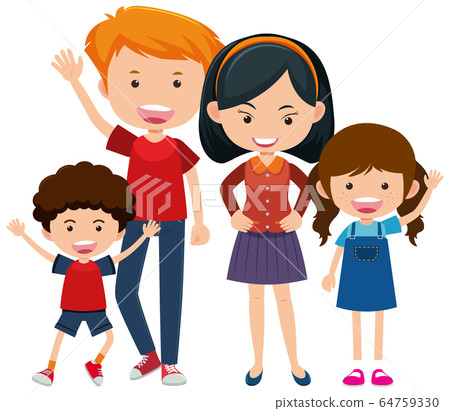 Happy family with parents and children on white 64759330