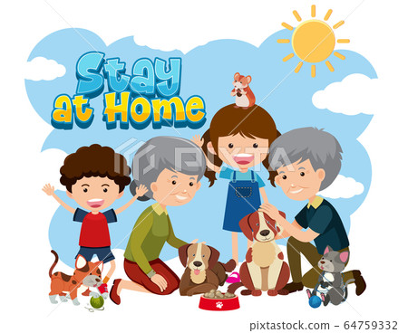 Font design for stay at home with old people and 64759332