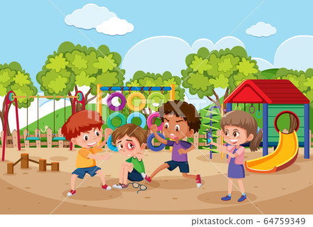 Scene with kid bullying their friend in the park Scene with kid bullying their friend in the park 64759349