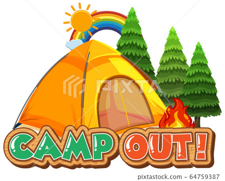 Font design for camp out with tent in the park 64759387