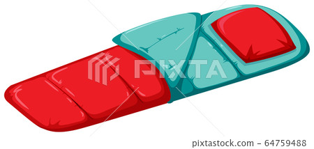 Red sleeping bag with pillow on white background 64759488