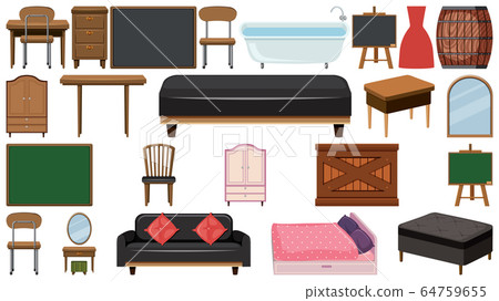 Set of different types of furnitures on white 64759655