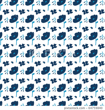Pattern with blue flowers on a white background. 64759840