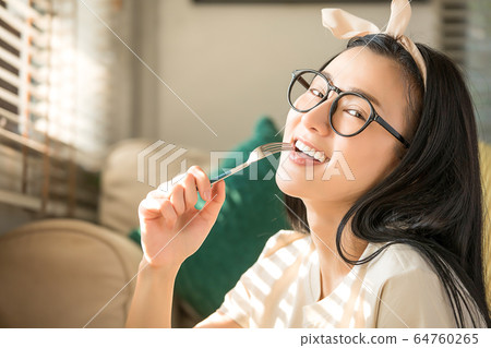 Young woman morning rice delicious indoor person material Young woman morning rice delicious indoor person material 64760265