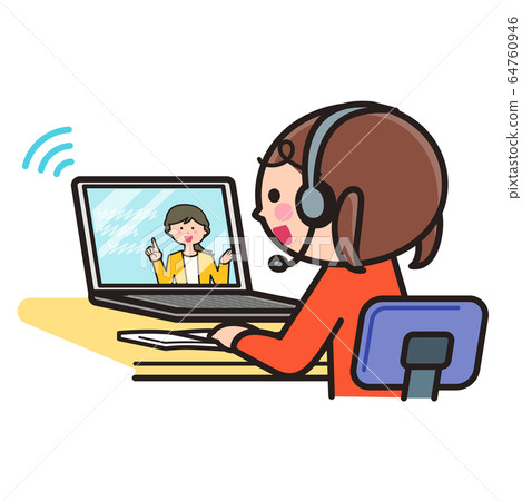 Girls taking online lessons / PCs / PCs 64760946