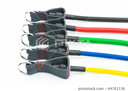Colorful resistance bands isolated on the white backgrounnd Colorful resistance bands isolated on the white backgrounnd 64761136