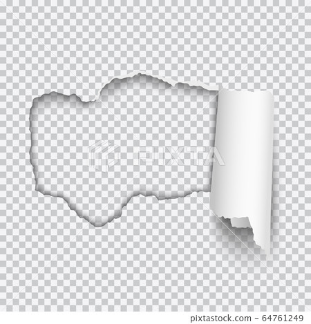 Vector realistic hole torn in white paper with 64761249