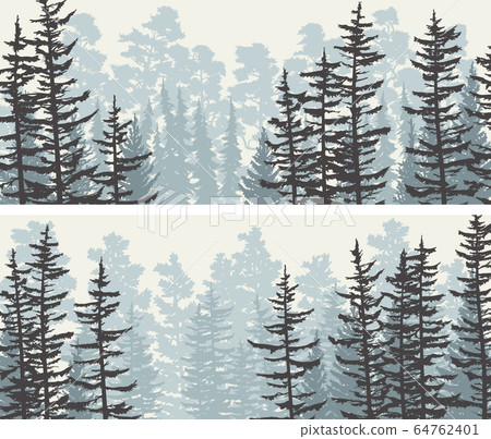 Set of banners view from coniferous forest (blue tone). Set of banners view from coniferous forest (blue tone). 64762401