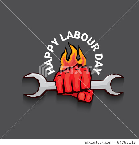 1 may Happy labour day vector label with strong protest fist isolated on grey background with rays. vector happy labor day background or banner with man hand. workers may day poster 1 may Happy labour day vector label with strong protest fist isolated on grey background with rays. vector happy labor day background or banner with man hand. workers may day poster 64763112