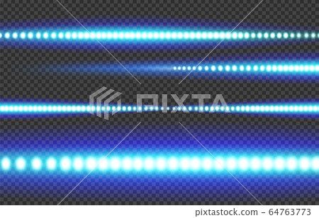 Blue white glowing LED light strip on a transparent background. 64763773