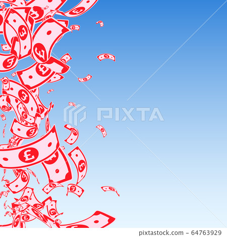 British pound notes falling. Messy GBP bills on bl British pound notes falling. Messy GBP bills on bl 64763929