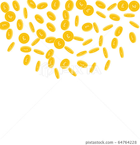British pound coins falling. Scattered sparse GBP British pound coins falling. Scattered sparse GBP 64764228
