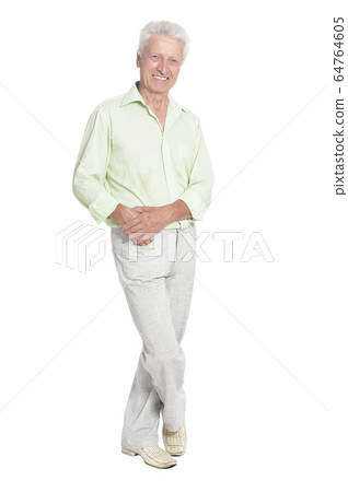 Portrait of senior man posing isolated on white background 64764605