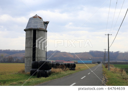 Scenery with a silo in the Tokachi region of Hokkaido Scenery with a silo in the Tokachi region of Hokkaido 64764639