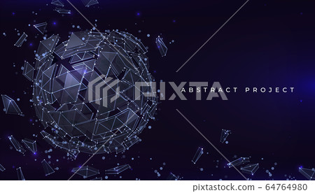 Sphere particles background. Futuristic banner with abstract geometric shape of connected lines. Vector globe or molecule realistic 3D orb Sphere particles background. Futuristic banner with abstract geometric shape of connected lines. Vector globe or molecule realistic 3D orb 64764980