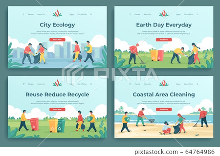 Plastic recycle landing page. Family characters collecting garbage and sorting trash, cleaning and saving environment vector web pages Plastic recycle landing page. Family characters collecting garbage and sorting trash, cleaning and saving environment vector web pages 64764986