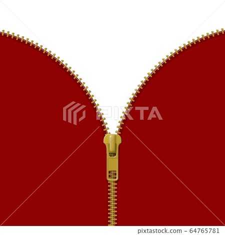 Zipper lock half open on red and white background 64765781