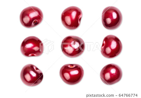 Isolated single cherry berries without sprig and Isolated single cherry berries without sprig and 64766774