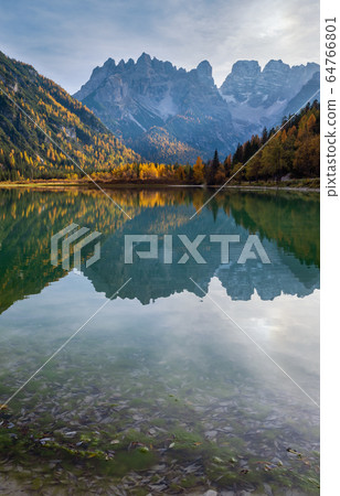 Autumn peaceful alpine lake Durrensee or Lago di Autumn peaceful alpine lake Durrensee or Lago di 64766801