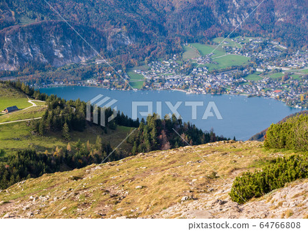 Picturesque autumn Alps mountain lakes view from Picturesque autumn Alps mountain lakes view from 64766808