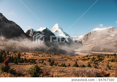 Scenery of mount Assiniboine with lake Magog and 64767580