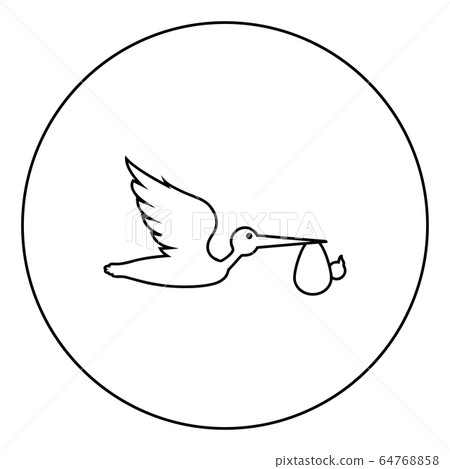 Stork carries baby in bag Flying bird with kind  64768858