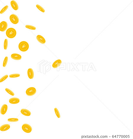 Chinese yuan coins falling. Scattered sparse CNY c Chinese yuan coins falling. Scattered sparse CNY c 64770005