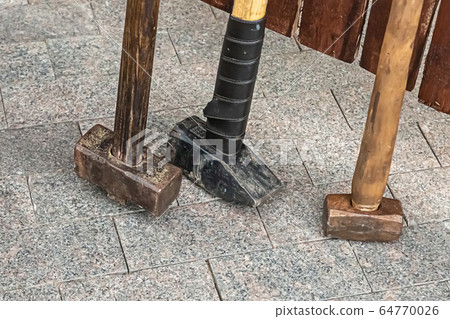 set of sledgehammers iron and heavy hammer worn set of sledgehammers iron and heavy hammer worn 64770026