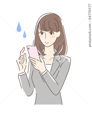 一個不安的女人,操作智能手機 一個不安的女人,操作智能手機 64770377